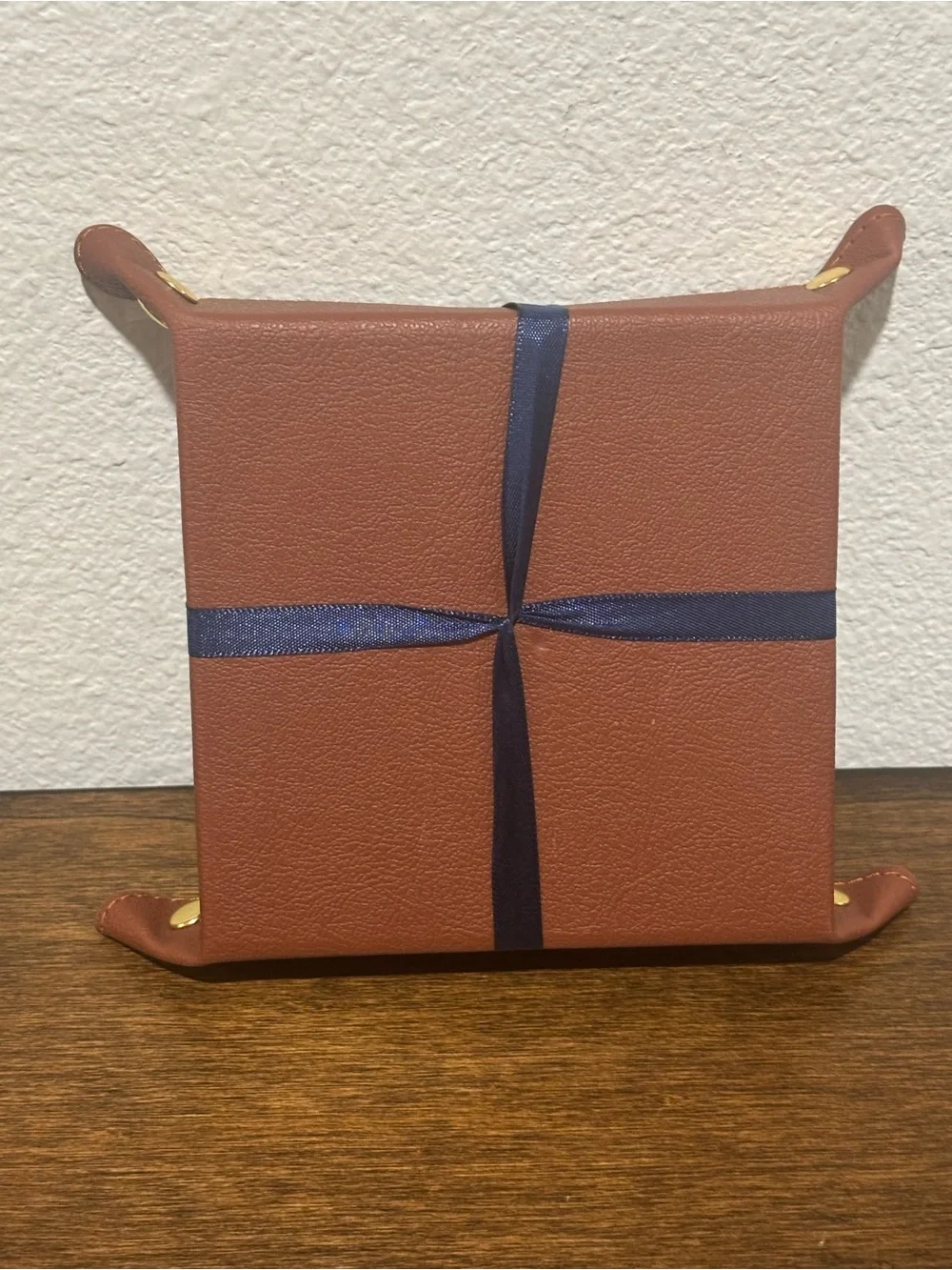 Monogrammed Dad Notepad with Faux Leather Catchall Tray with Navy Ribbon